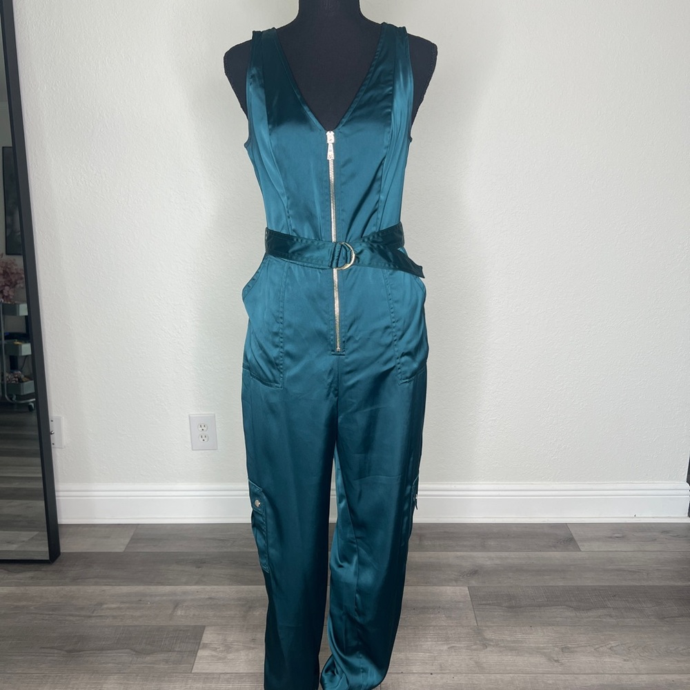 Guess Teal Zippered Jumpsuit with Belt